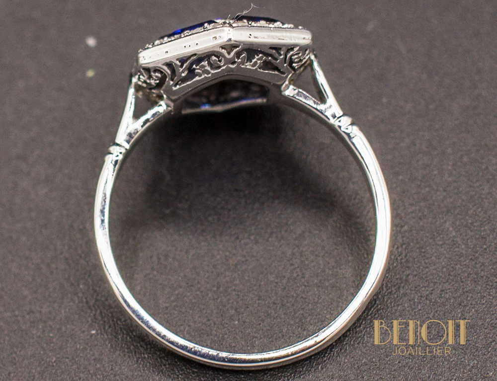 Bague Art Déco Saphirs Diamants - Image 5