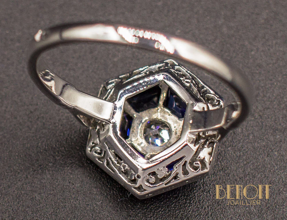Bague Art Déco Saphirs Diamants - Image 7