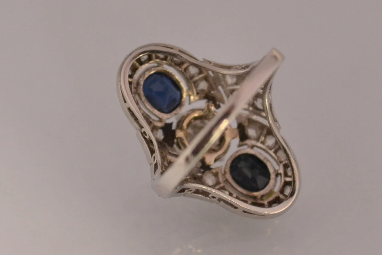 Bague art déco saphirs diamants et platine - Image 3