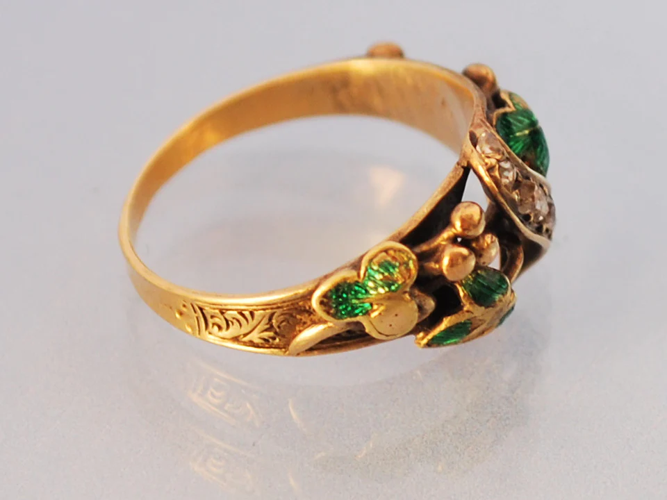Bague art nouveau or jaune et diamant - Image 2