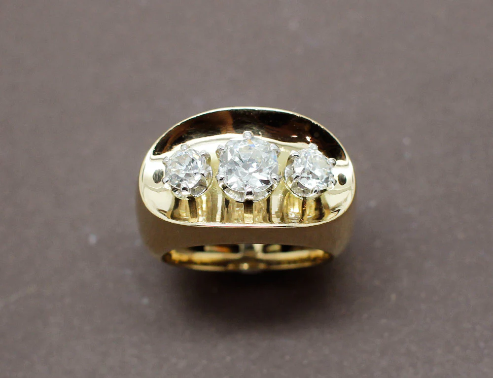 Bague "Baignoire" Or Jaune 3 Diamants - Image 2