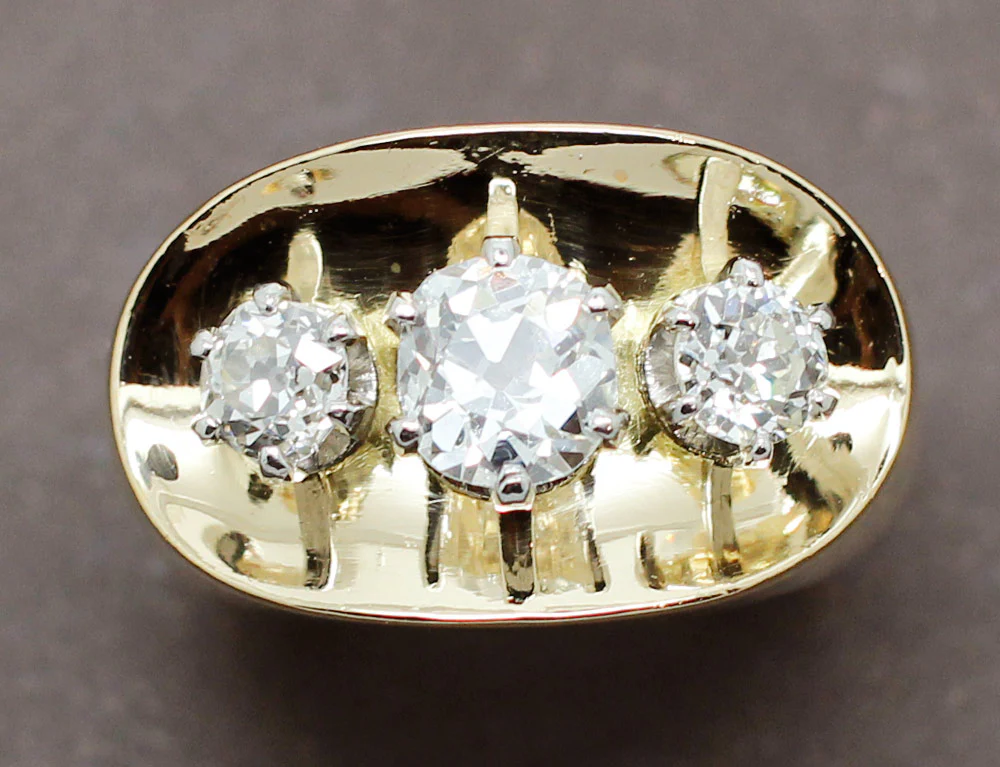 Bague "Baignoire" Or Jaune 3 Diamants - Image 3