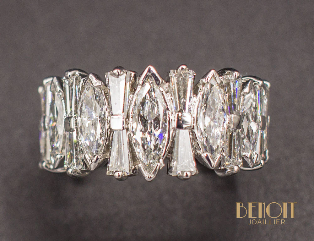 Bague Bandeau Diamants Navette - Image 3
