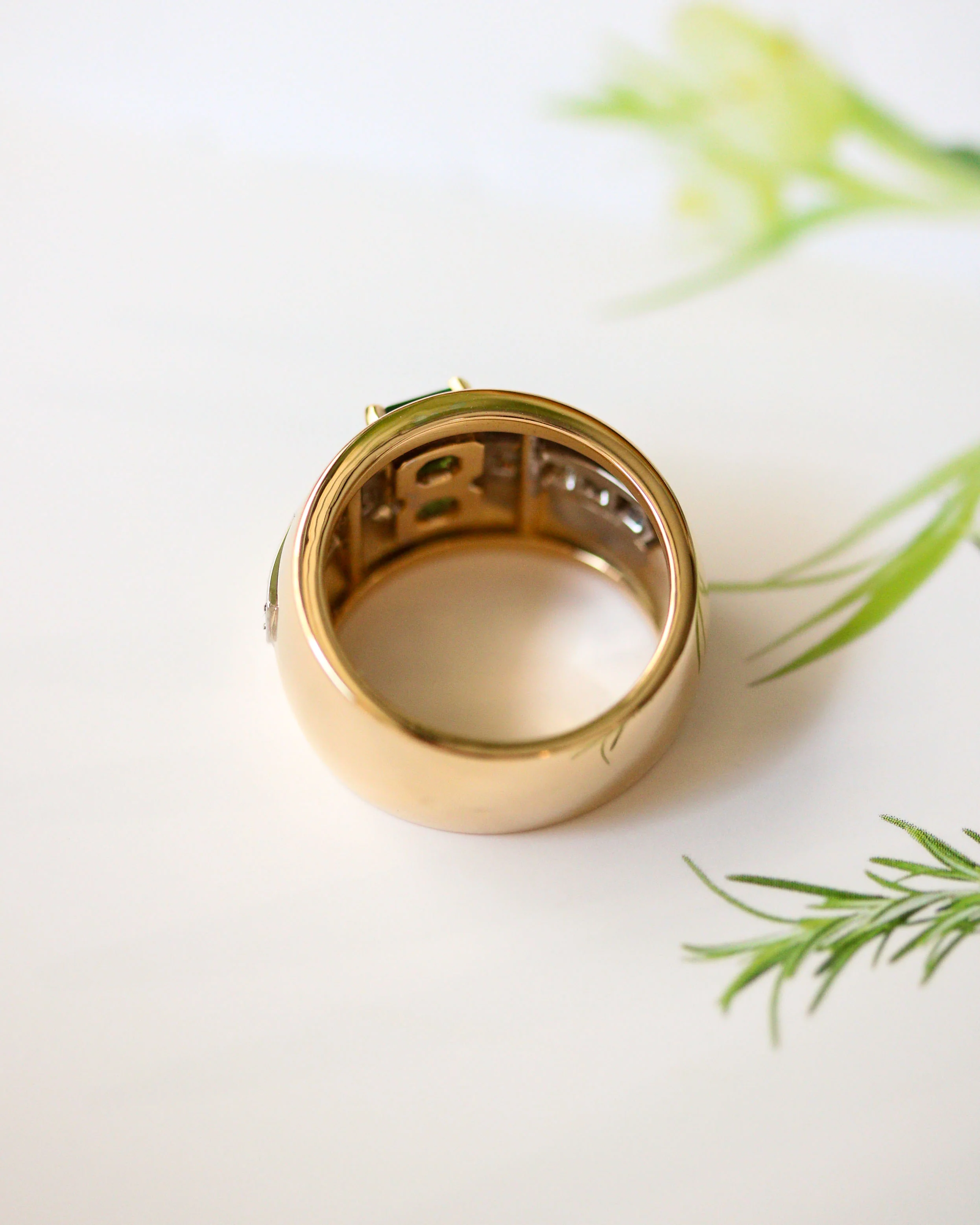 Bague Benoit Joaillier "Jonc duo" Or Jaune et Blanc Tourmalines Vertes et Diamants - Image 5