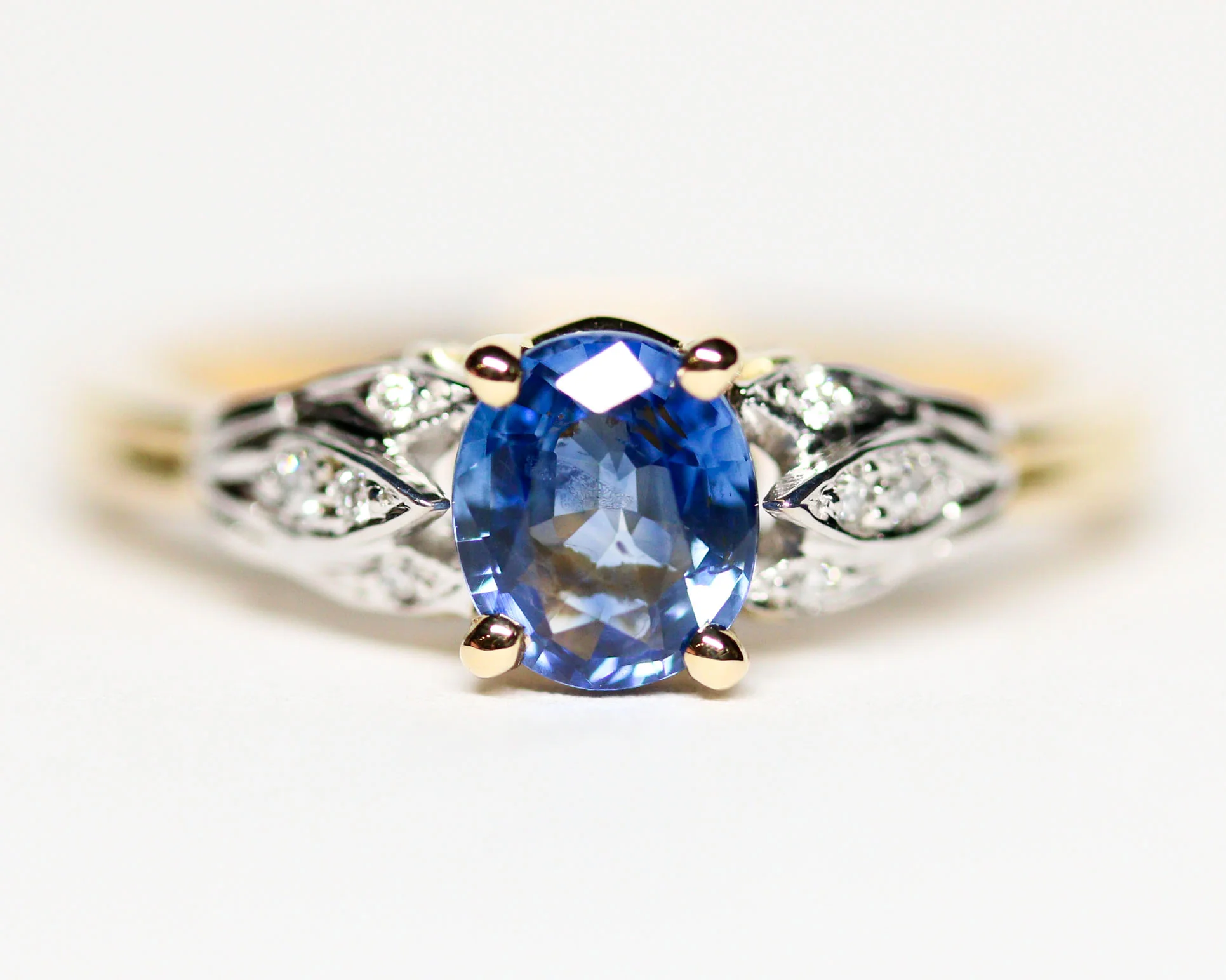 Bague Benoit Joaillier "Solitaire Feuilles" Or Jaune et Blanc Saphir Bleu 0.86 ct - Image 6