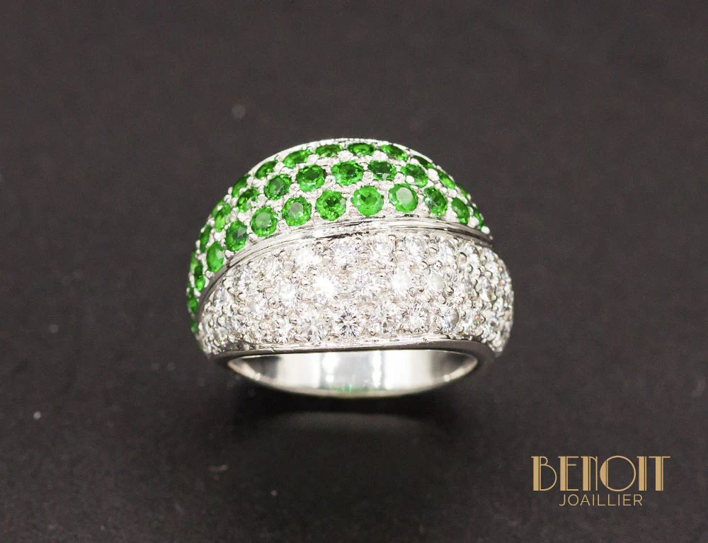 Bague Boule Diamants Emeraudes - Image 2