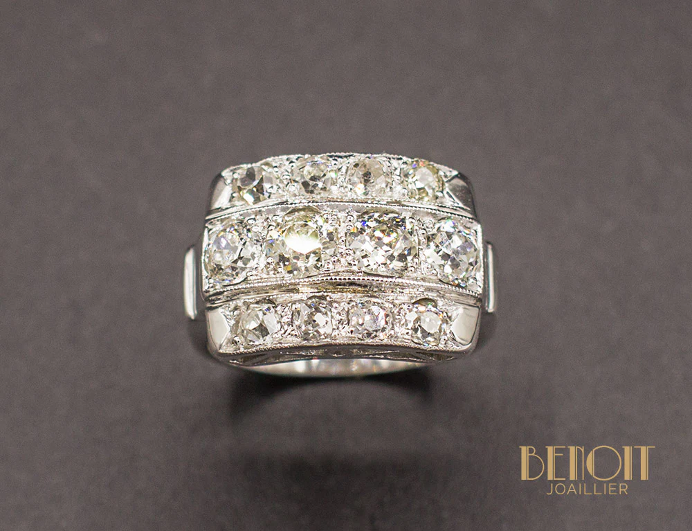 Bague Chevalière Art Déco Diamant - Image 2