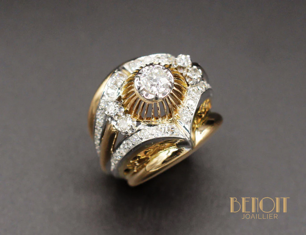 Bague Cocktail 1950 Or Diamant