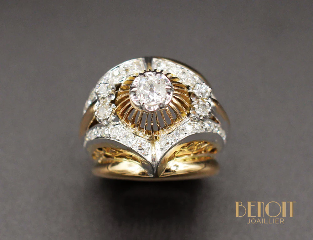 Bague Cocktail 1950 Or Diamant - Image 2