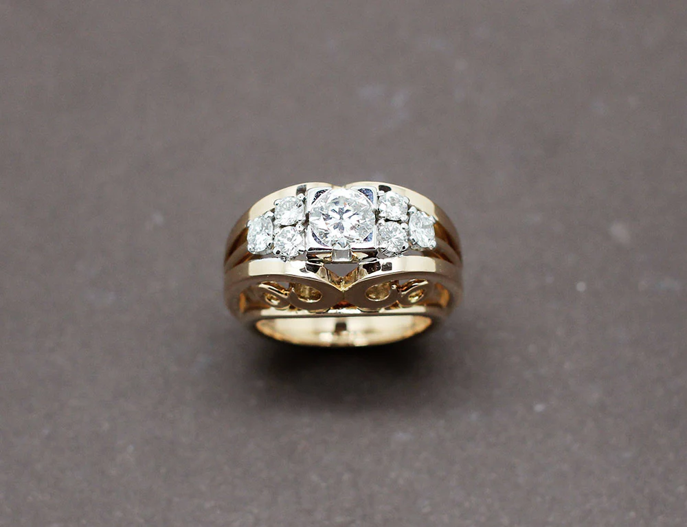 Bague Cocktail 1950 Or Jaune Diamants - Image 2