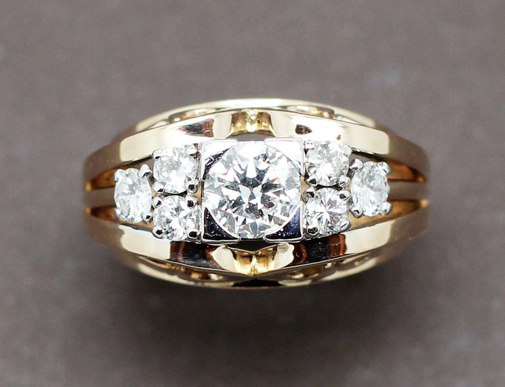 Bague Cocktail 1950 Or Jaune Diamants - Image 3