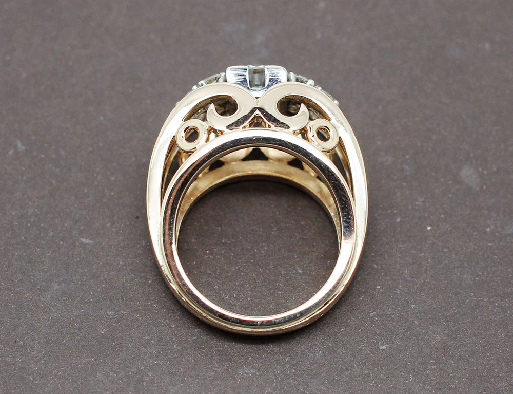 Bague Cocktail 1950 Or Jaune Diamants - Image 5