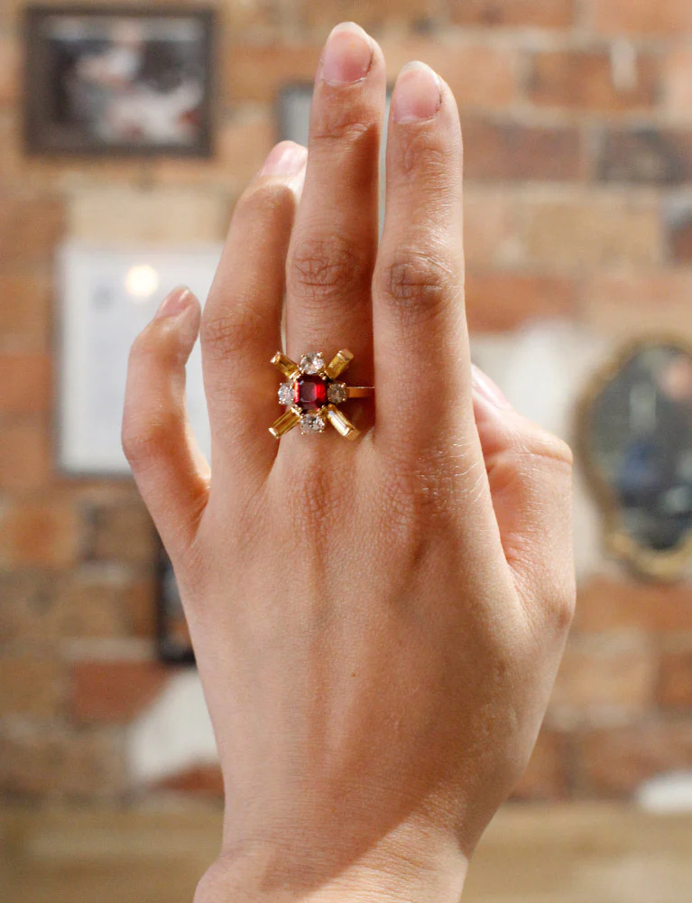 Bague Cocktail Rubellite Diamant Saphirs Jaune - Image 7