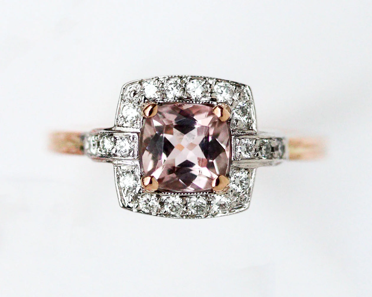 Bague Création Benoit Joaillier "Carré Art Déco" Tourmaline rose - Image 7