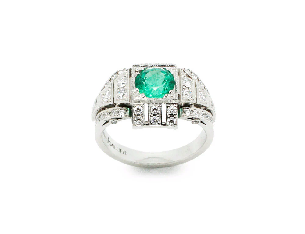 Bague Création Benoit Joaillier "Architecte" Emeraude et Diamants - Image 2