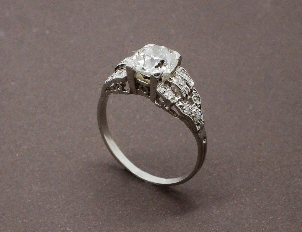 Bague de Fiançailles Art Déco Diamant et Or Blanc - Image 3
