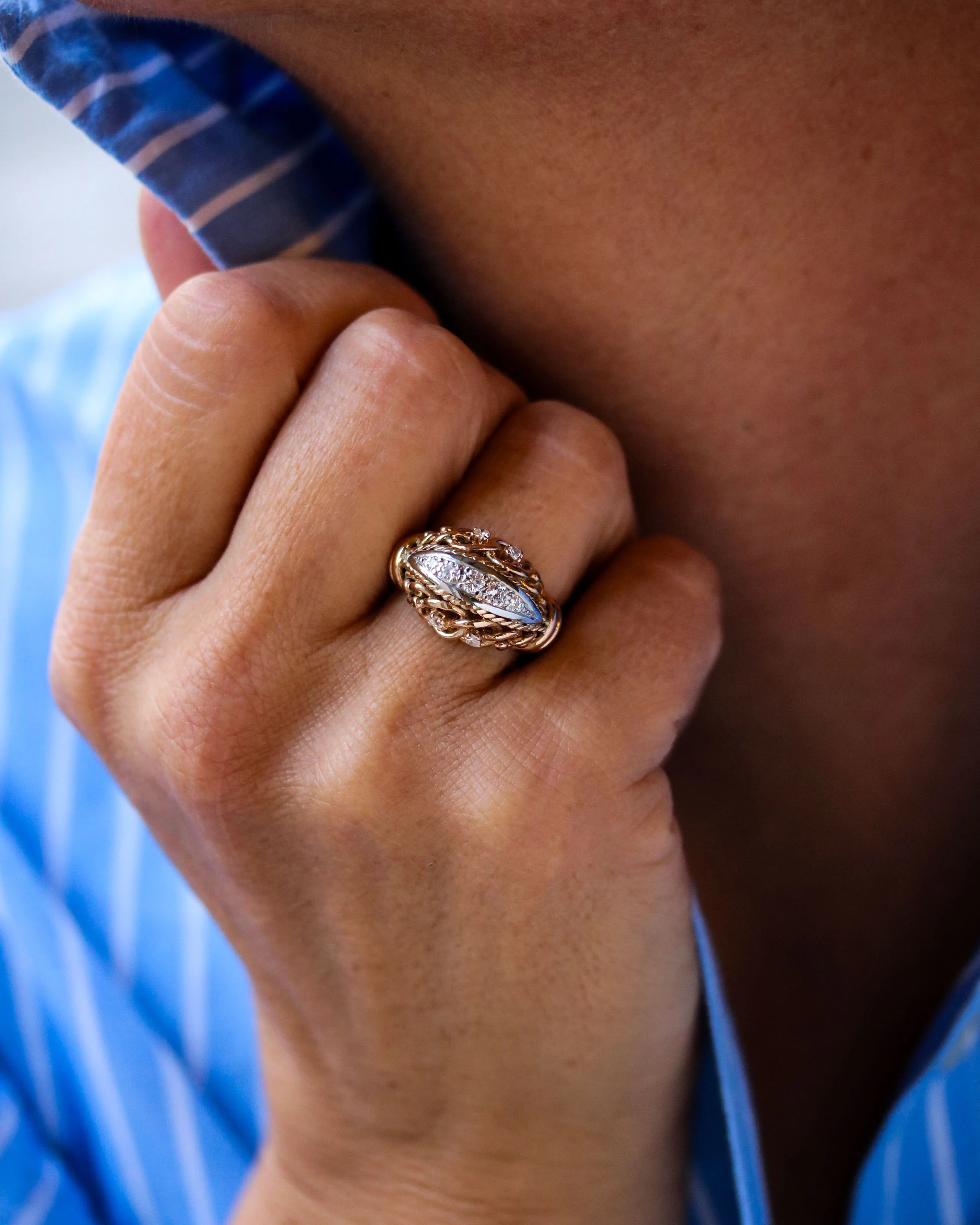 Bague 1950 Cocktail Or Diamants - Image 2