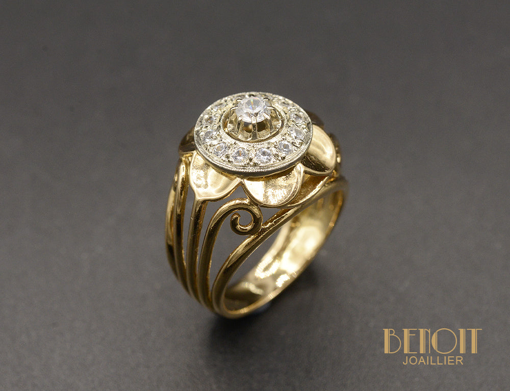 Bague Dôme Fleur Hexagramme Diamants