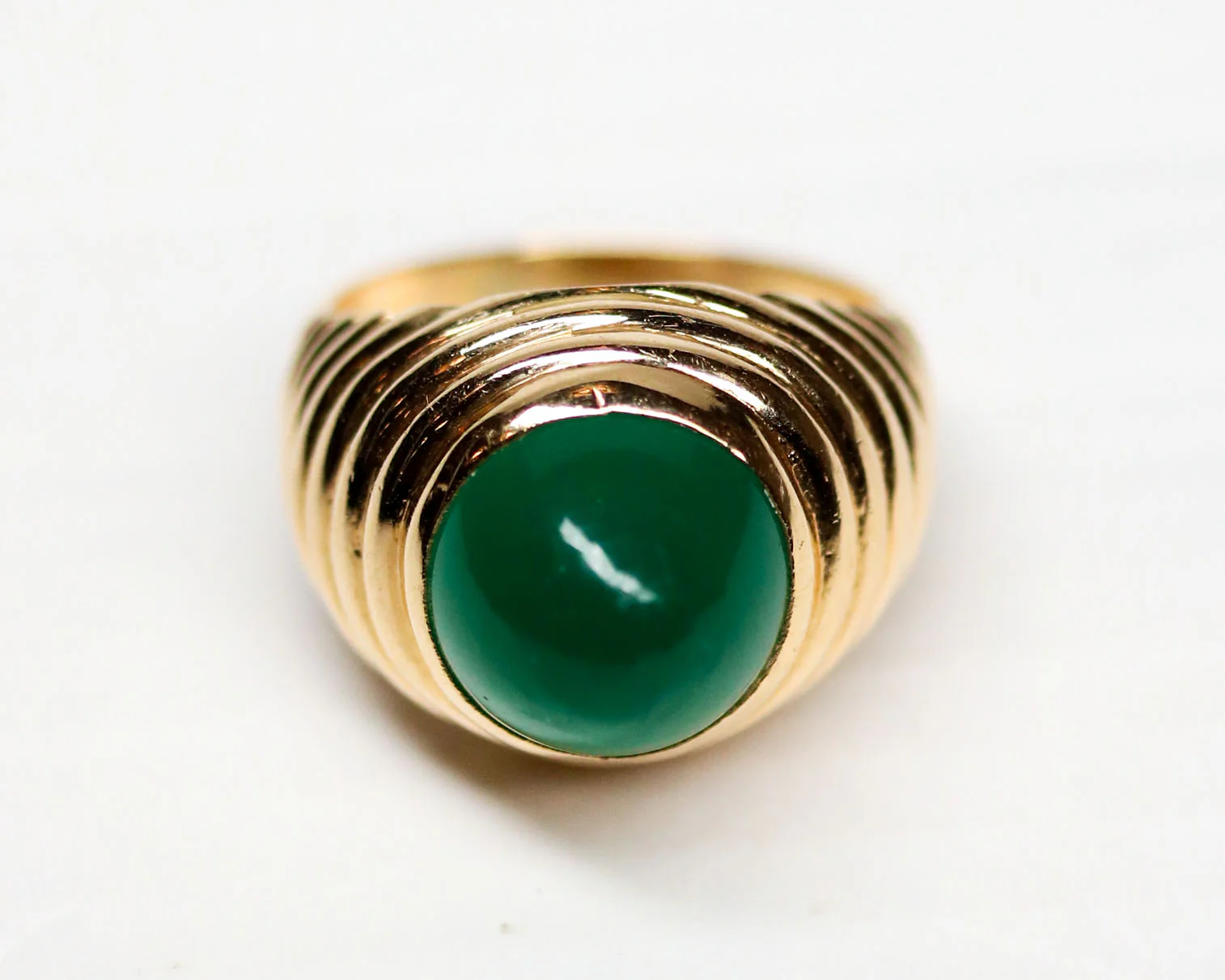Bague Dôme Or Jaune et Calcédoine Cabochon - Image 5