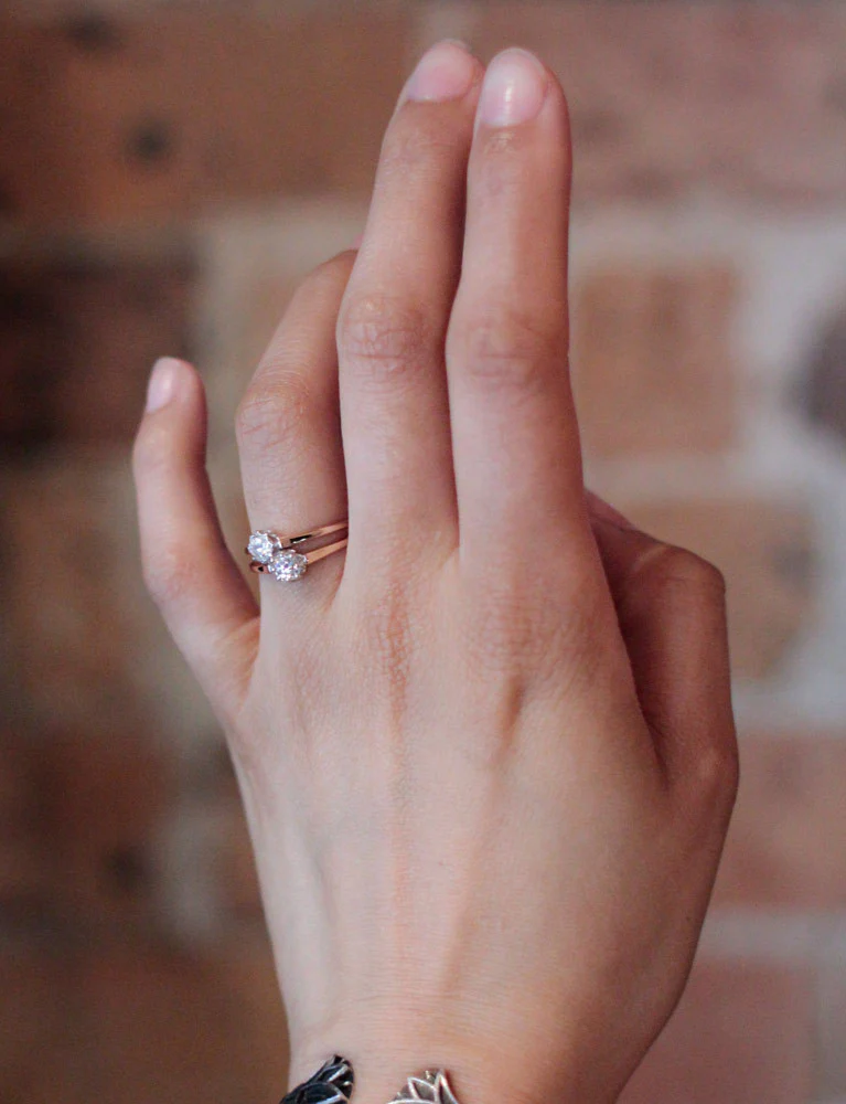 Bague Double Anneau Or Rose Diamants - Image 6