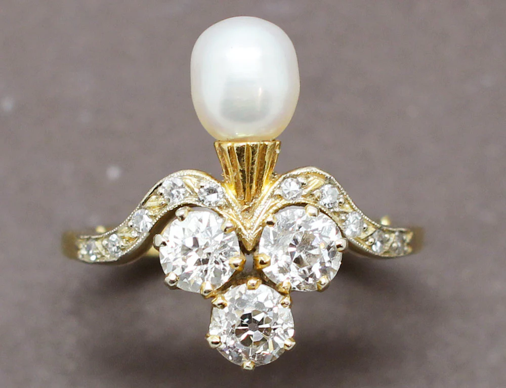 Bague Duchesse Or Diamants Perle - Image 3