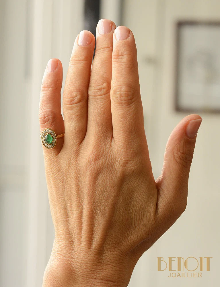 Bague Emeraude Cabochon et Diamants - Image 5