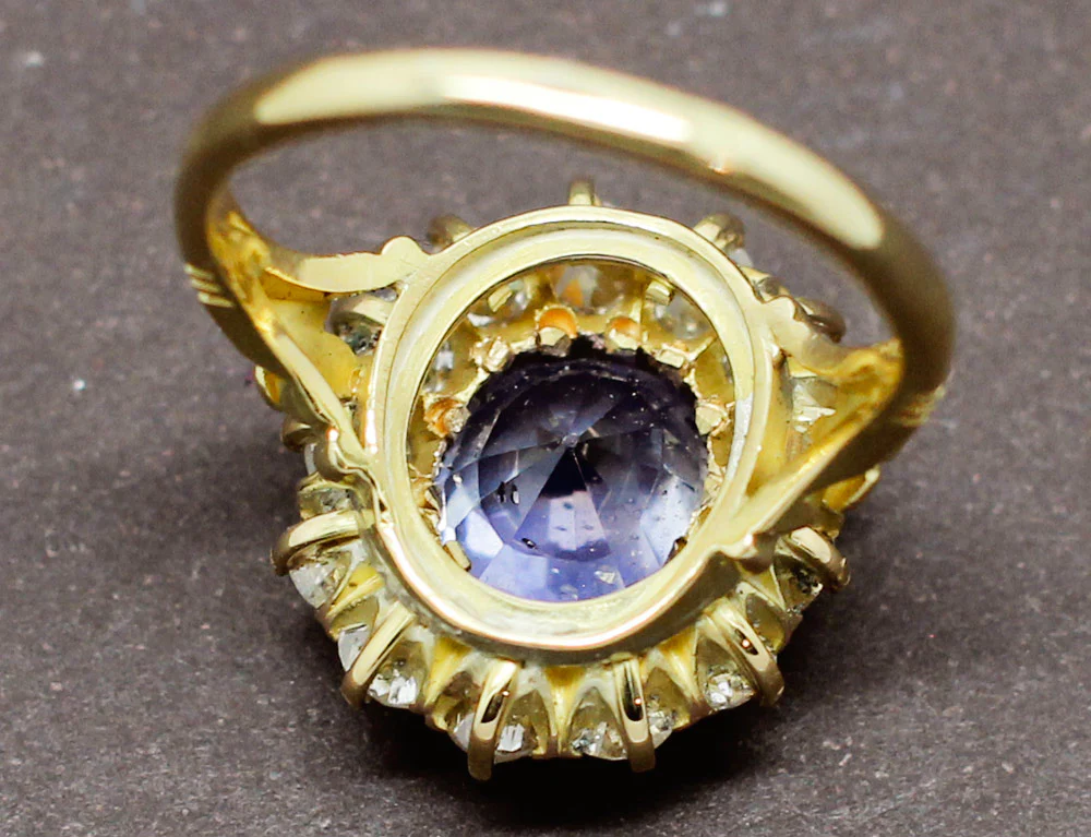 Bague fin XIXe Saphir Entourage Diamants - Image 6