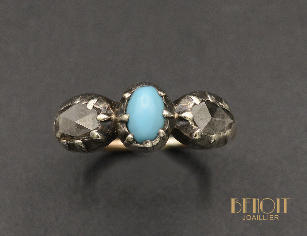 Bague Fin XVIIIe Turquoise et Diamants - Image 2