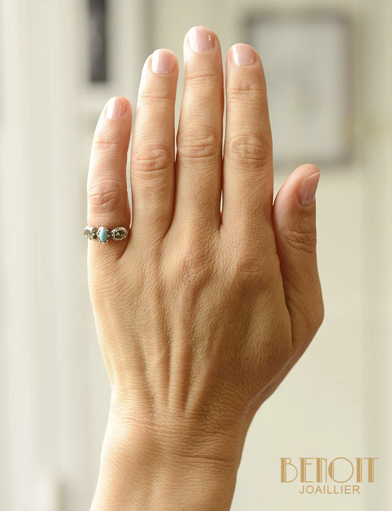 Bague Fin XVIIIe Turquoise et Diamants - Image 5