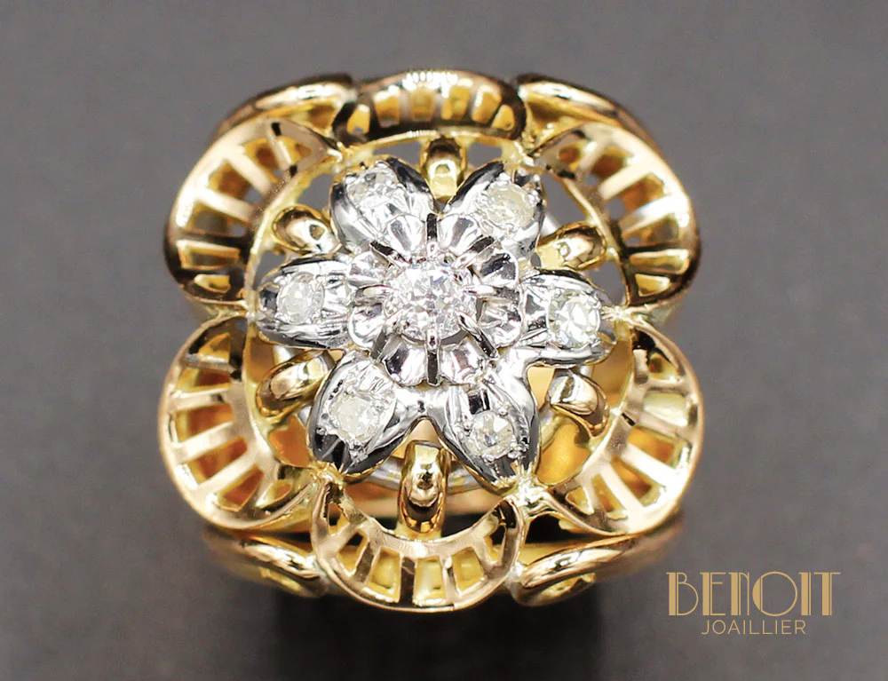 Bague Fleur 1950 Or Jaune Diamants - Image 3