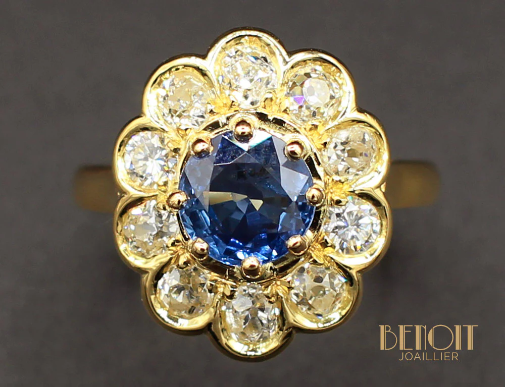 Bague Fleur Saphir Diamants - Image 3