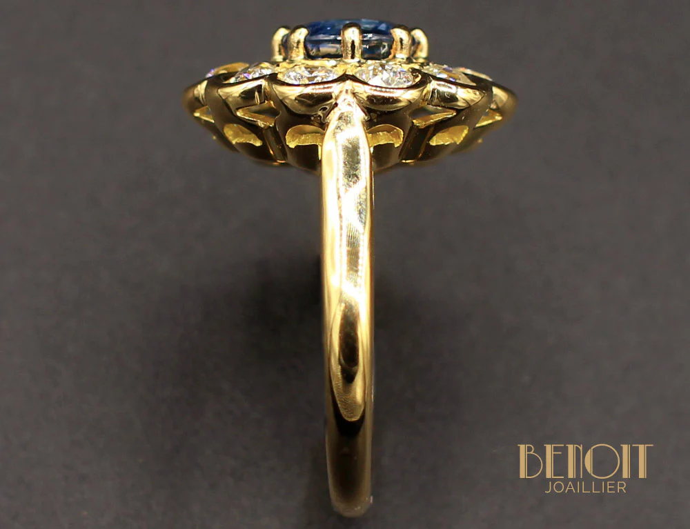 Bague Fleur Saphir Diamants - Image 4