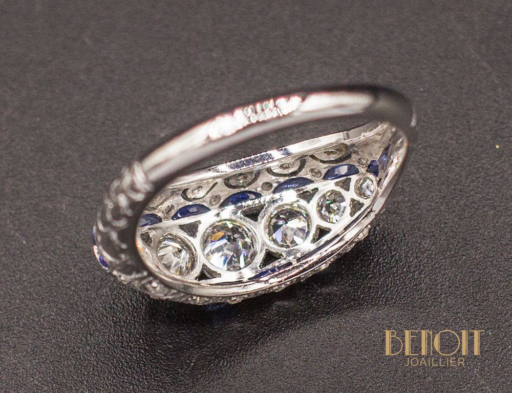 Bague Jarretière Art Déco Diamants Saphirs - Image 7