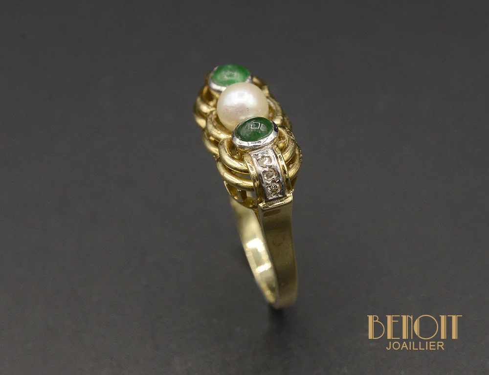 Bague Jarretière Emeraudes Perle - Image 3