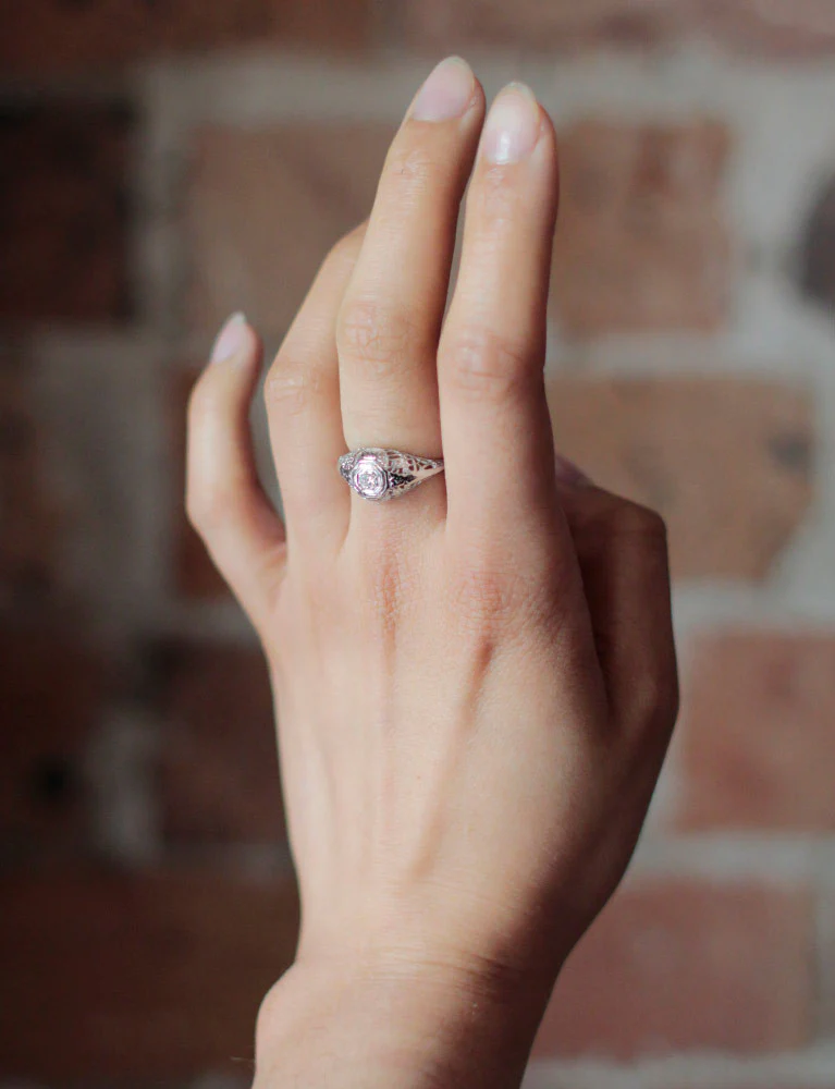 Bague Jonc Dentelle Or Blanc Diamant - Image 6