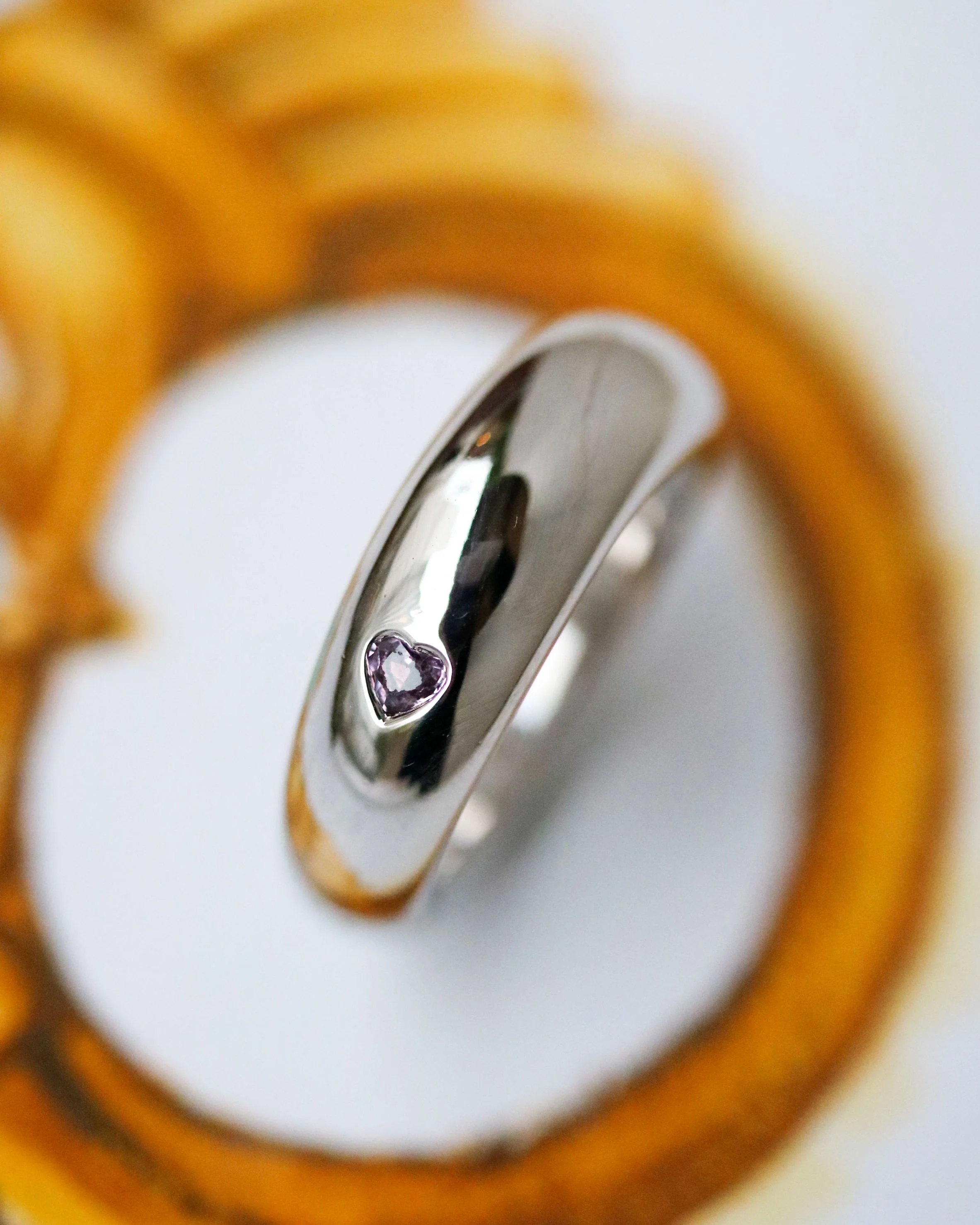 Bague Jonc Or Blanc et Saphir Rose Cœur