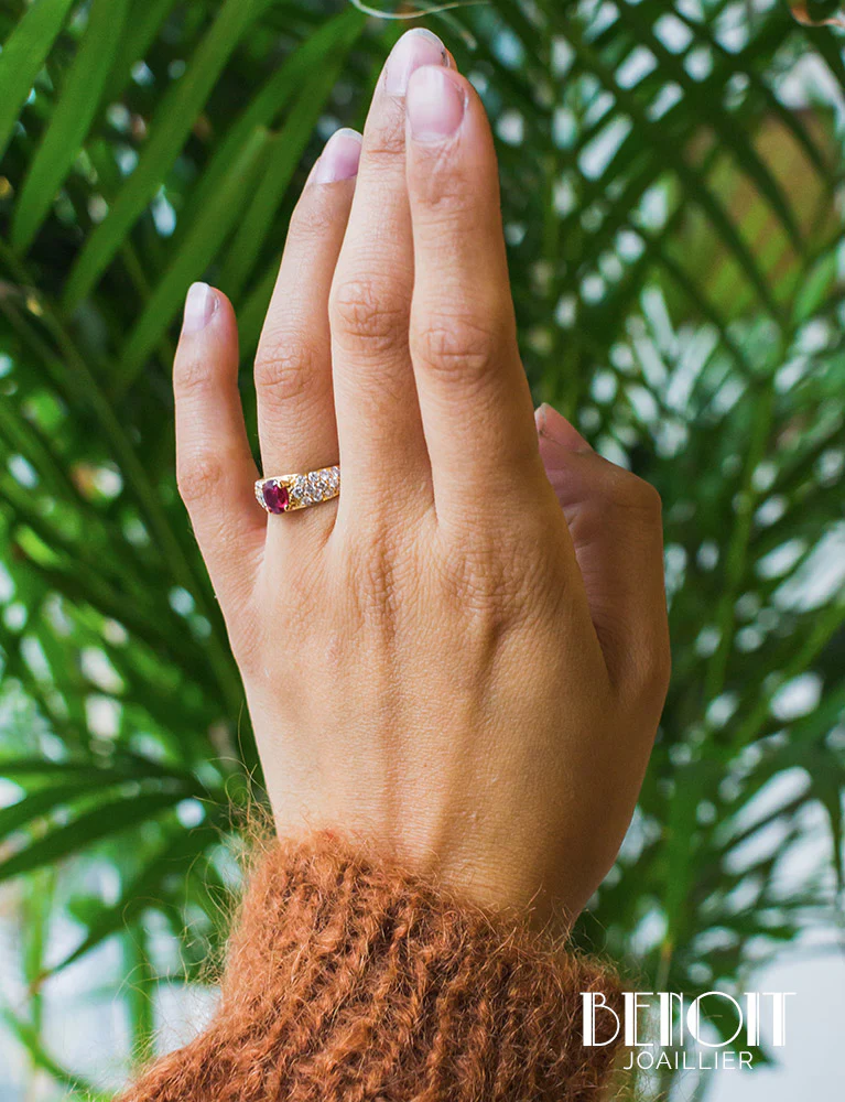 Bague Jonc Rubis Diamants - Image 6