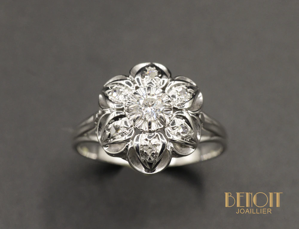 Bague Marguerite Or Blanc - Image 2
