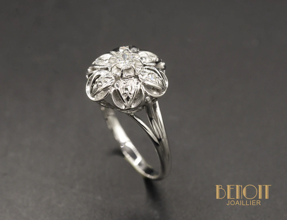 Bague Marguerite Or Blanc - Image 3