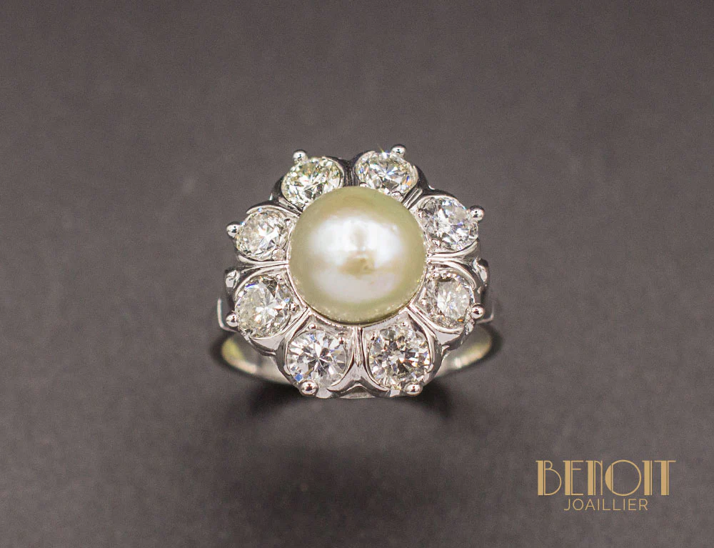 Bague Marguerite Perle Diamants - Image 3