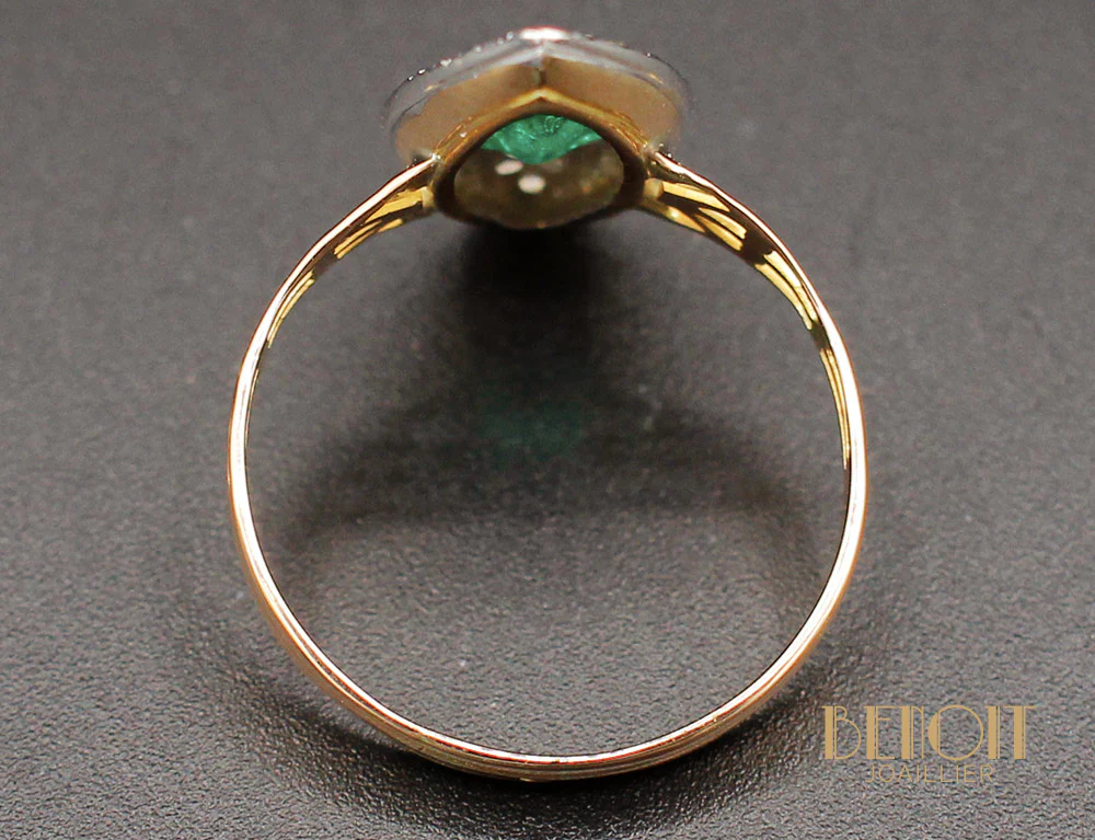 Bague Marquise Emeraude Diamants - Image 5