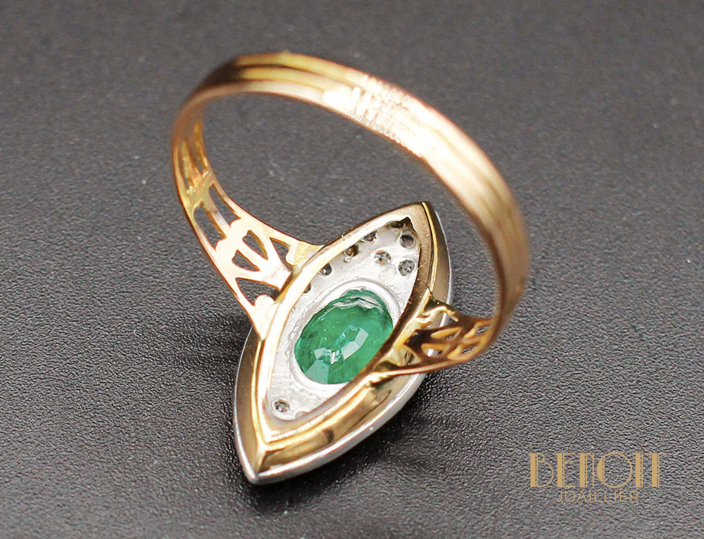 Bague Marquise Emeraude Diamants - Image 6