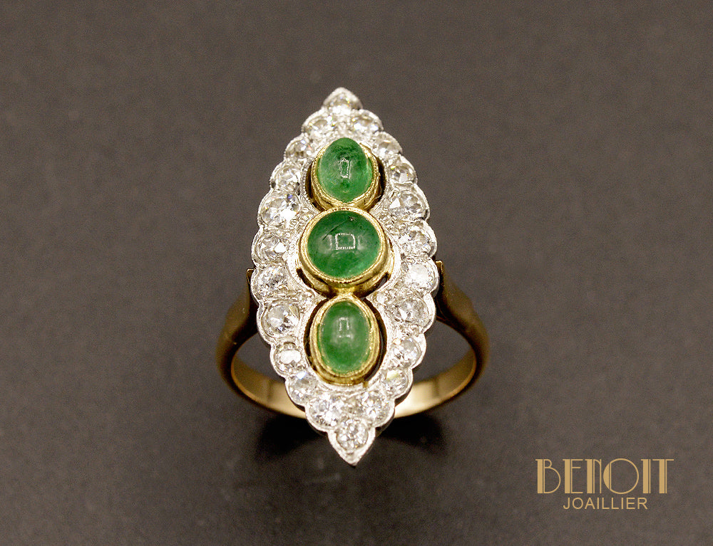Bague Marquise Emeraudes et Diamants - Image 2