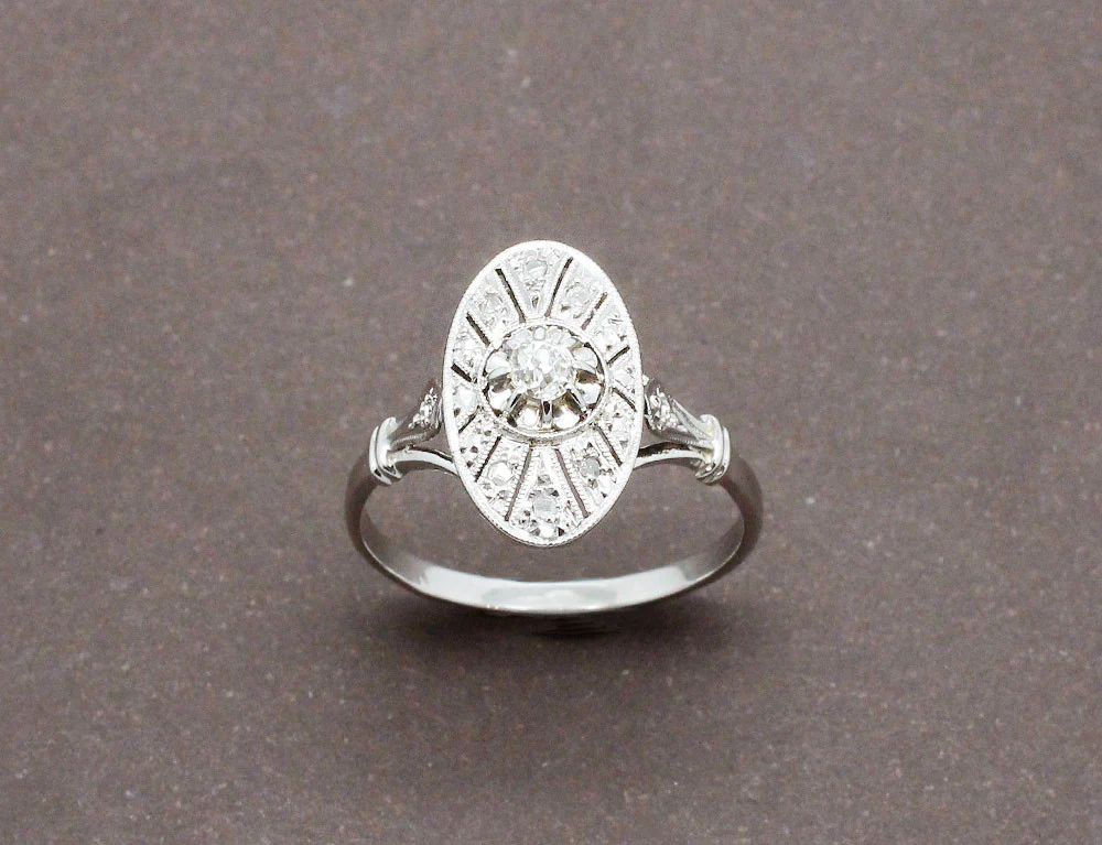 Bague Marquise Or Blanc Platine et Diamants - Image 2