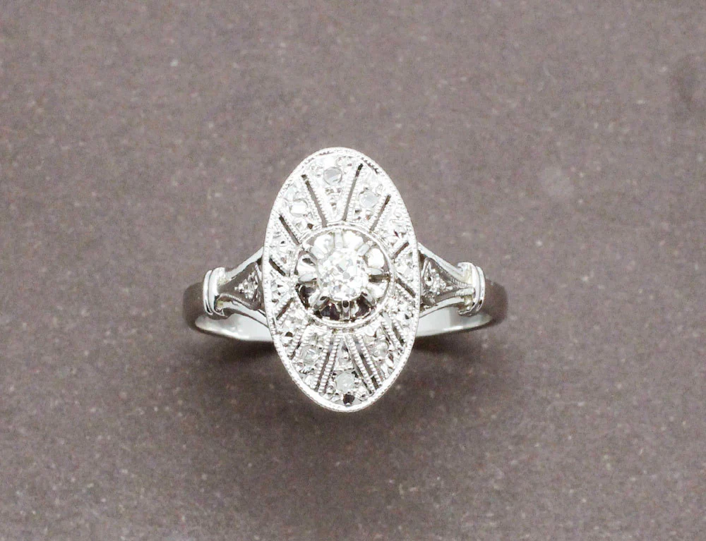 Bague Marquise Or Blanc Platine et Diamants - Image 3