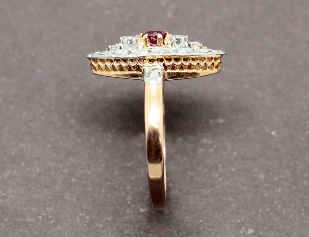 Bague Marquise Rubis Diamants - Image 4