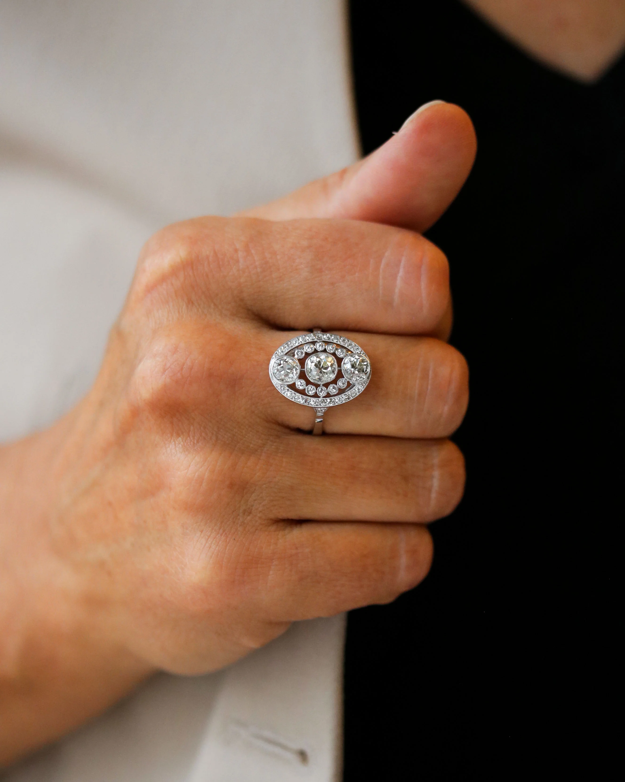 Bague Marquise Trilogie Diamants Or Blanc - Image 7