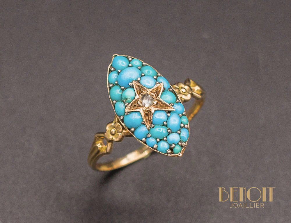 Bague Marquise Turquoises Diamant