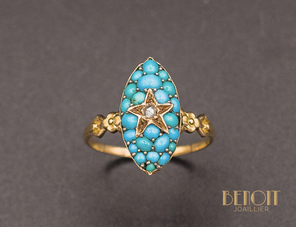 Bague Marquise Turquoises Diamant - Image 2