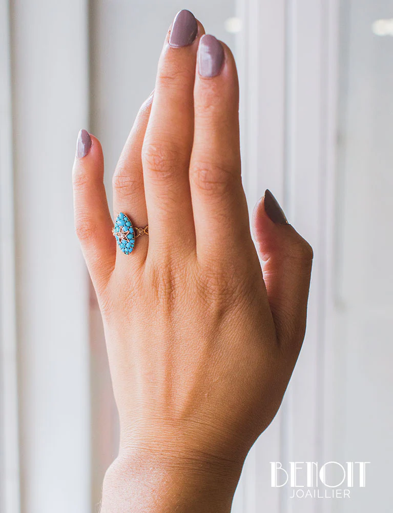 Bague Marquise Turquoises Diamant - Image 7